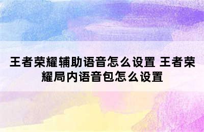 王者荣耀辅助语音怎么设置 王者荣耀局内语音包怎么设置